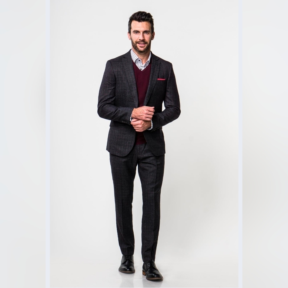 Burgundy Black Slim Suit